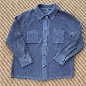 Margaret O’Leary Slate Blue Thermal Weave 100% Cotton Button Front Top